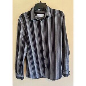 Calvin Klein Long Sleeve 100% Cotton Black Vertical Shirt Men Size M Classic Fit